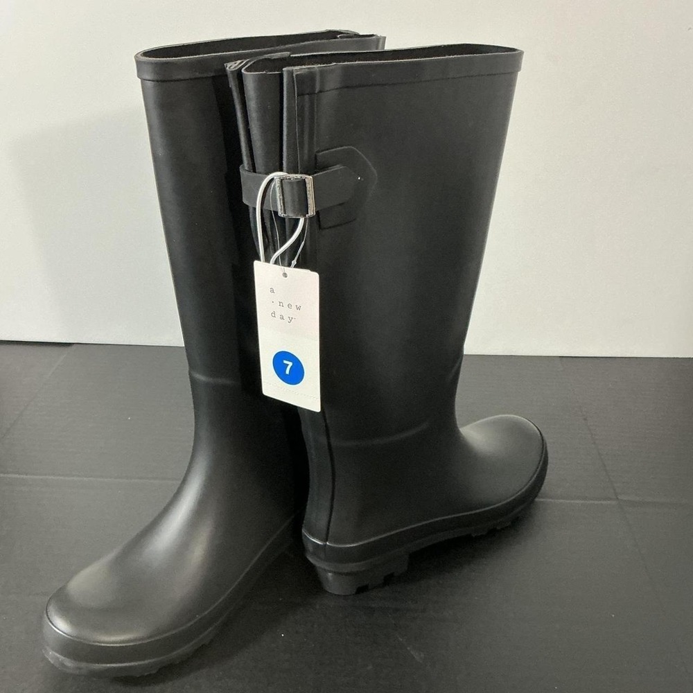Black Knee High Rain Boots A New Day River Waterproof Size 7 NWT